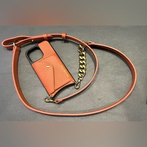 Bandolier Charolette pebble leather crossbody in clay/gold for iPhone 13 Pro